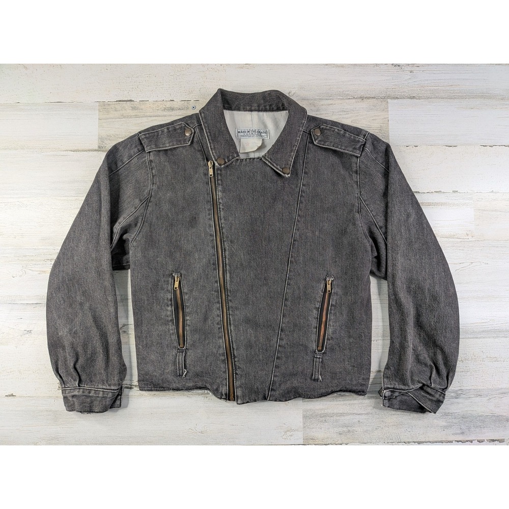 Vintage Made In The Shade Jacket Womens Medium Black Gray Denim Cropped USA Made